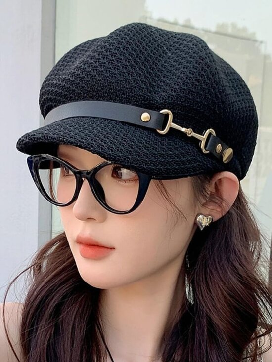 Women\'s Newsboy Cap Beret Breathable Mesh Sun Hat Beach Hats Octagonal Hat Khaki